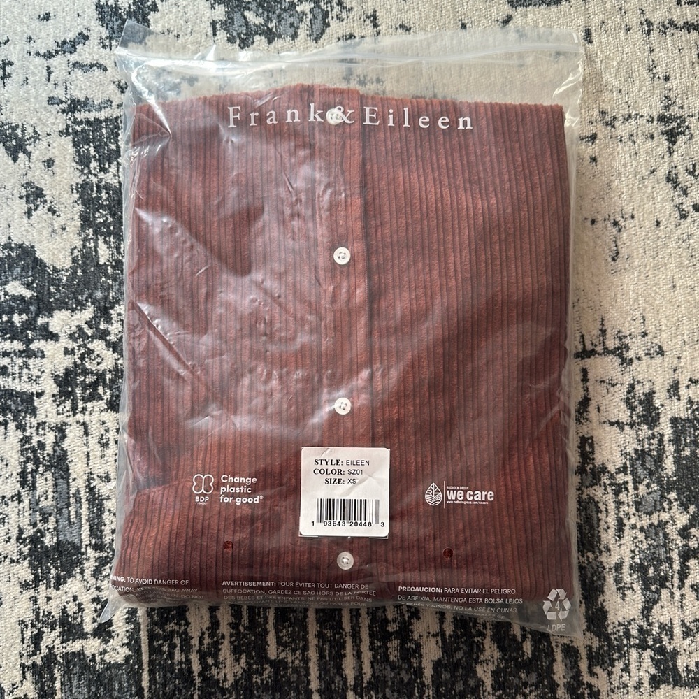 NWT FRANK & EILEEN Corduroy Eileen Shirt Brown Button Down Top XS - Picture 3 of 5